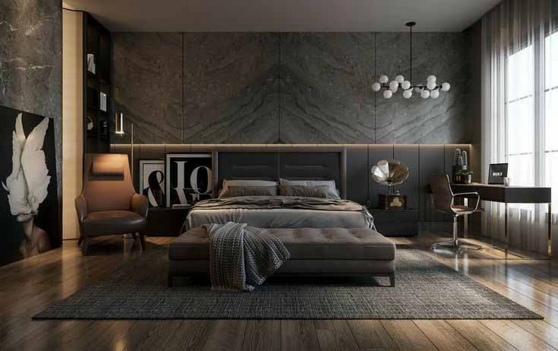 Master Bedroom With Tiles On Wall